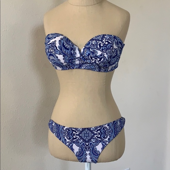 blue paisley swimsuit